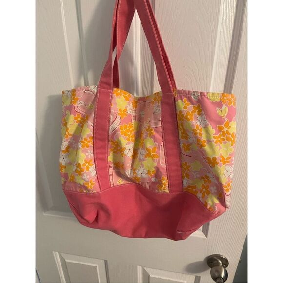 Vintage Lilly Pulitzer Cotton and Canvas Tote Bag. Orange and pink flowers - Picture 7 of 7
